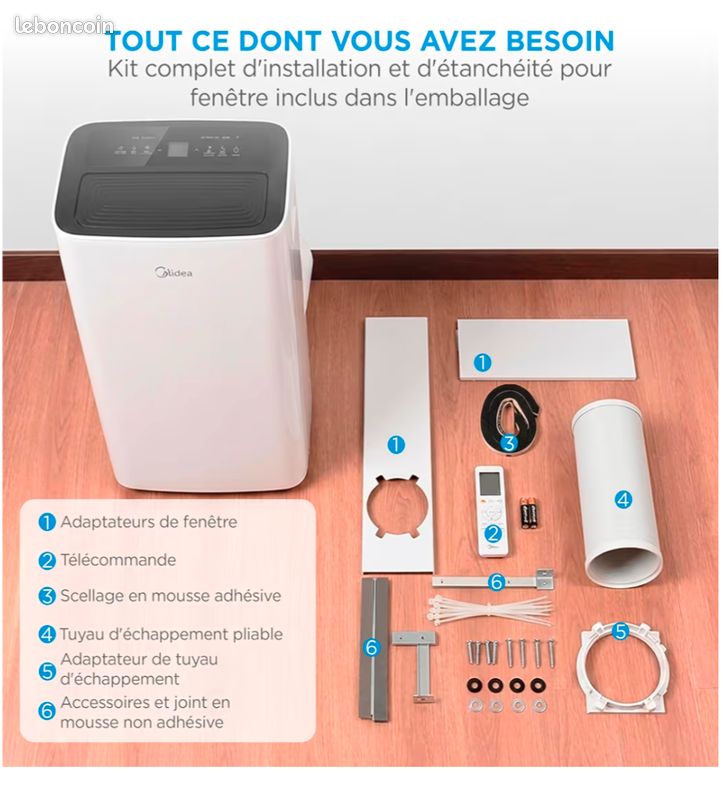MIDEA - Climatiseur mobile silencieux - 12 000 Btu avec évacuation