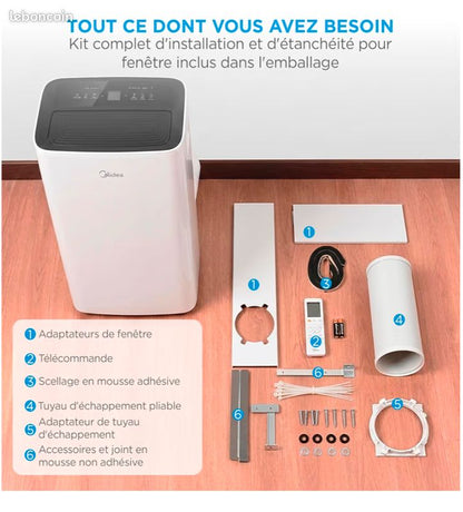 MIDEA - Climatiseur mobile silencieux - 12 000 Btu avec évacuation